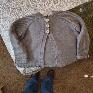 Gray Knit Cardigan with Wooden Buttons